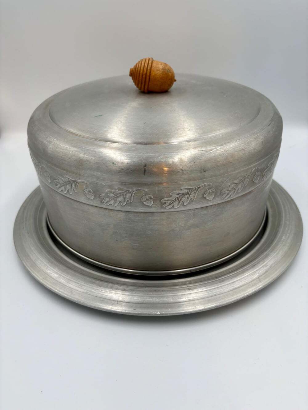 Vintage West Bend Aluminum Covered Serving Dish with Tray | Mid Century Acorn &
